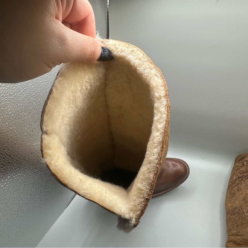 MICHAEL KORS Brown Leather Suede Sherpa Lined Tall Fold Over Heeled Boots Sz 5.5 - Picture 9 of 9